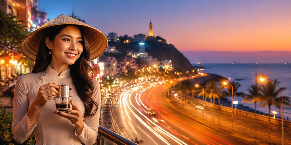 Phụ nữ đội nón lá tại Vũng Tàu sử dụng điện thoại tra cứu kết quả xổ số và hỗ trợ tài khoản